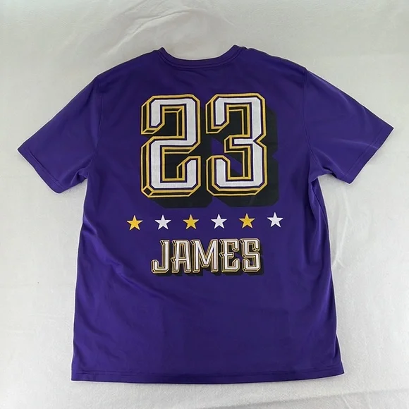 NBA Short Sleeve Shirt Los Angeles LA Lakers 23 Lebron James Purple Mens XL - Picture 11 of 15